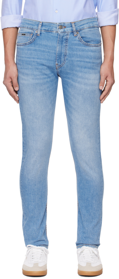 Hugo Boss Tapered-fit Jeans In Blue Pure-cotton Denim