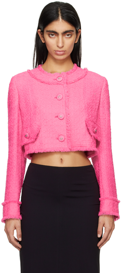 Dolce & Gabbana Round-neck Cropped Tweed Jacket In Pink