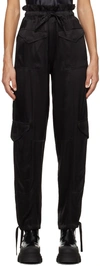Ganni Black Cargo Pants With Drawstring In Satin Woman In 099 Black