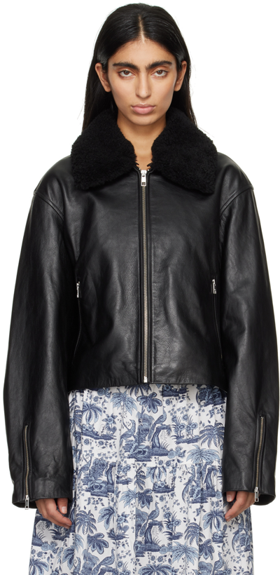 Staud Black Lenora Leather Jacket In Blk Black