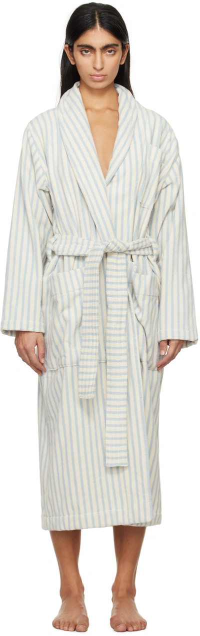 Tekla Hooded Striped Cotton-terry Bathrobe In White,blue