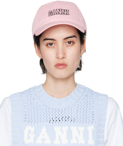 Ganni Embroidered Organic Cotton-twill Baseball Cap In Pink