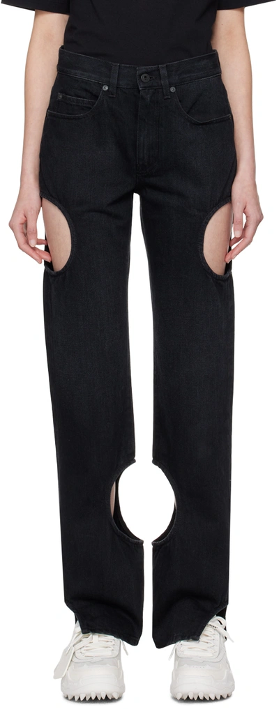 Off-white Cut-out Straight-leg Jeans In Black