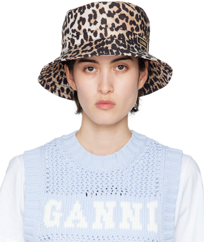 Ganni Beige & Black Printed Bucket Hat In 943 Leopard