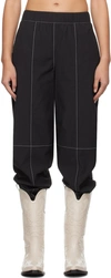 Ganni Womens Black Curved-leg Mid-rise Organic Cotton-blend Trousers In 099 Black