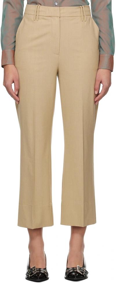 Ganni Beige Cropped Trousers In 883 Safari