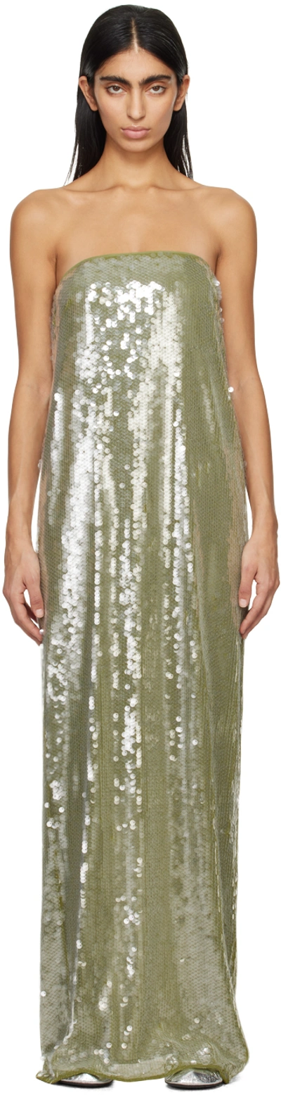 Staud Casey Strapless Sequined Maxi Dress In Green