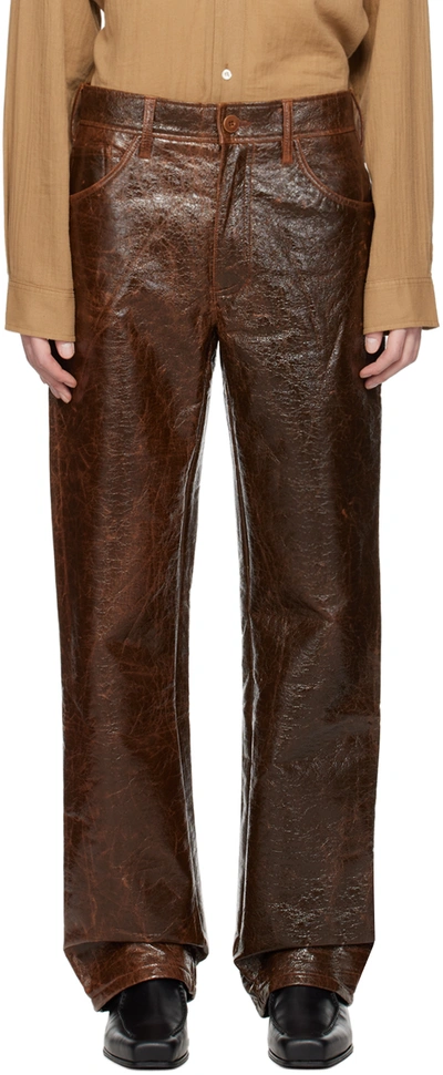 Séfr Brown Otis Trousers In Crackled Cotton