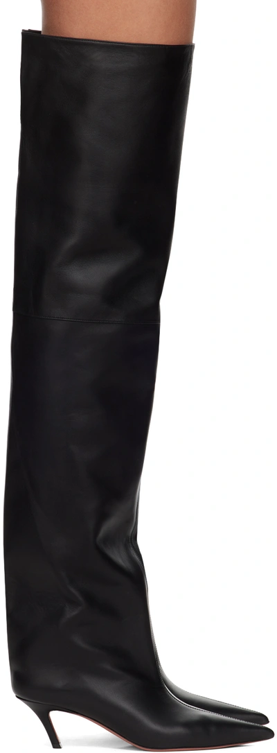 Amina Muaddi Black Fiona Thigh High 60 Boots