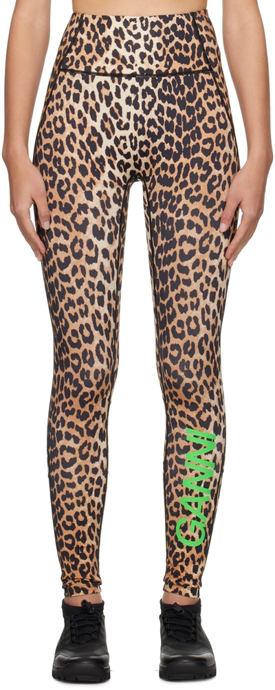 Ganni Leopard-print Stretch Recycled Leggings In Multicolor