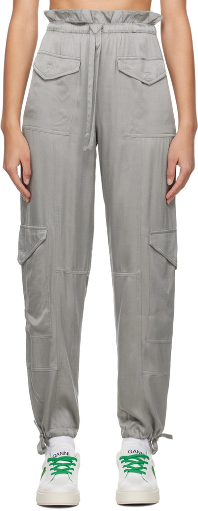 Ganni Gray Washed Trousers In Grey