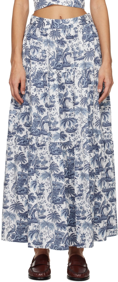 Staud Graphic-print High-waisted Skirt In Blue