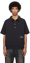 RHUDE BLACK EMBROIDERED POLO