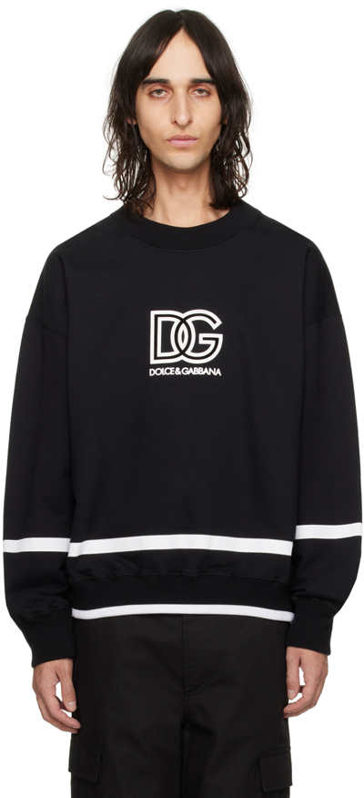 Dolce & Gabbana Black Striped Sweatshirt In Nero