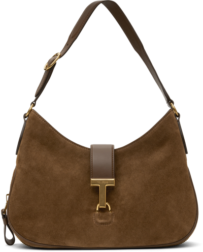 Tom Ford Brown Suede & Leather Monarch Medium Bag In 1b033 Whisky