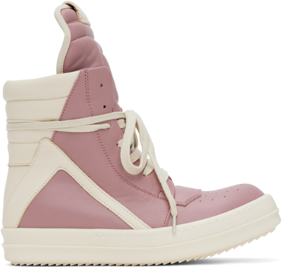 Rick Owens Pink & Off-white Geobasket Trainers In 6311 Dusty Pink/milk