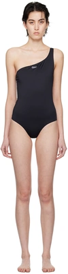 Off-white Solid Color One-shoulder One Piece Swimsuit In Black White