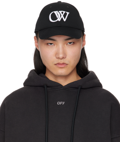 Off-white Black Drill Embroidered 'ow' Baseball Cap In Black White