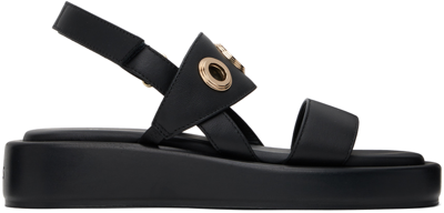 Hugo Boss Black Leather Eyelet Sandals In 1 Black