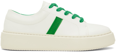 Ganni White & Green Sporty Mix Cupsole Sneakers In 801 Kelly Green
