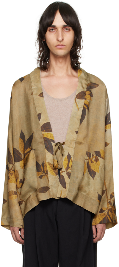 Uma Wang Graphic-print Front-tie Jacket In 褐色