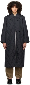 Ganni Quilted Recycled Ripstop Maxi Coat In 099 Black