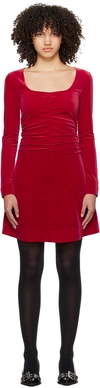 GANNI RED RUCHED MINIDRESS