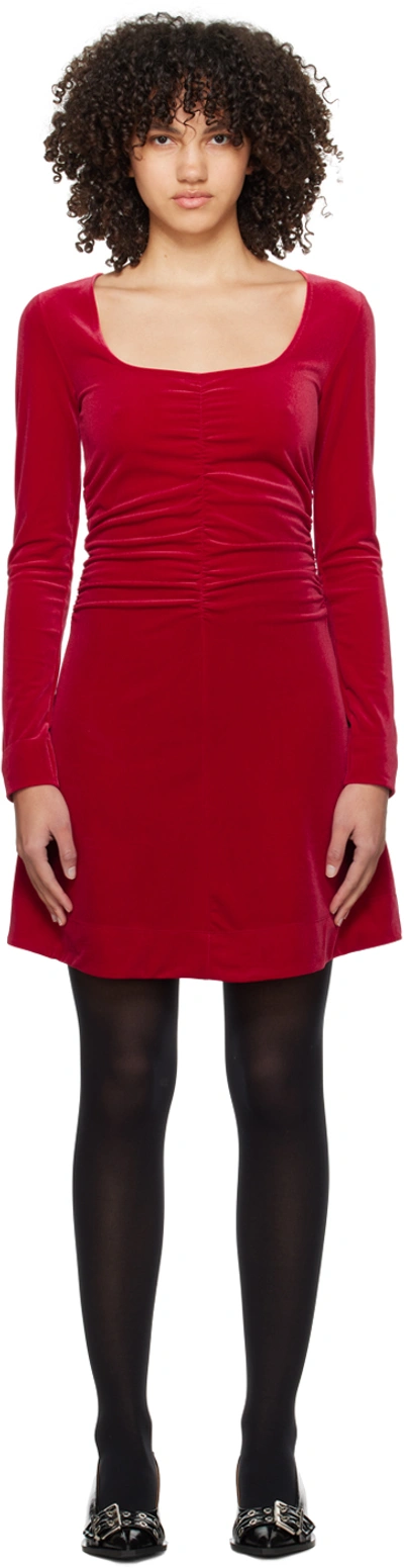 Ganni Red Ruched Minidress In 086 Savvy Red