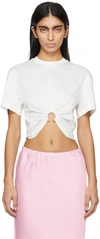Rabanne White Crewneck Top With Short Sleeves And Ruched Cut-out On The Front In Cotton Woman In P100 White