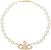 VIVIENNE WESTWOOD WHITE & GOLD ONE ROW PEARL BAS RELIEF CHOKER