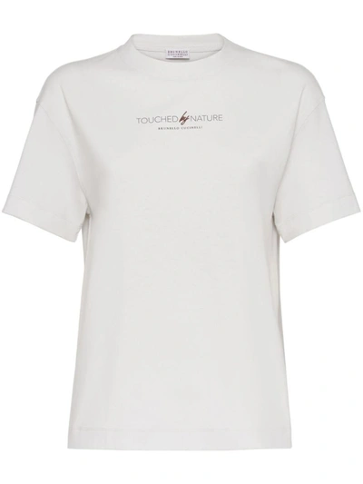 Brunello Cucinelli Logo T-shirt In Warm White