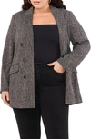 Vince Camuto Herringbone Double Breasted Blazer In Rich Black