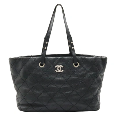 Pre-owned Chanel Cabas Black Leather Tote Bag ()