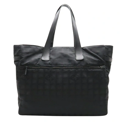 Pre-owned Chanel Travel Line Black Canvas Tote Bag ()