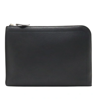 Hermes Hermès Pochette Black Leather Clutch Bag ()