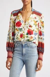 ALICE AND OLIVIA SERENA FLORAL BUTTON FRONT BLOUSE