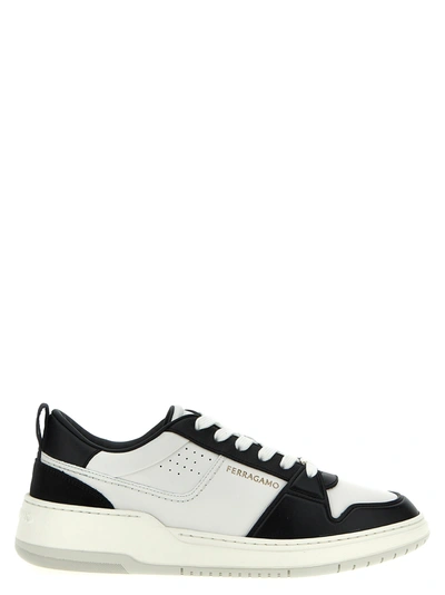 Ferragamo Dennis Leather Sneakers In Black,white