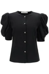 Alessandra Rich Envers Satin Blouse With Bouffant Sleeves In Black