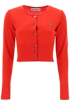Vivienne Westwood Cropped Knit Cardigan With Wooden Buttons And Emblem In Red