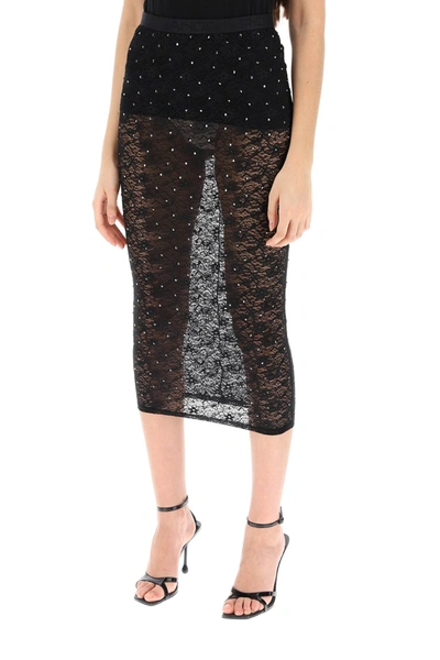 Alessandra Rich Crystal-embellished Lace Midi Skirt In Black