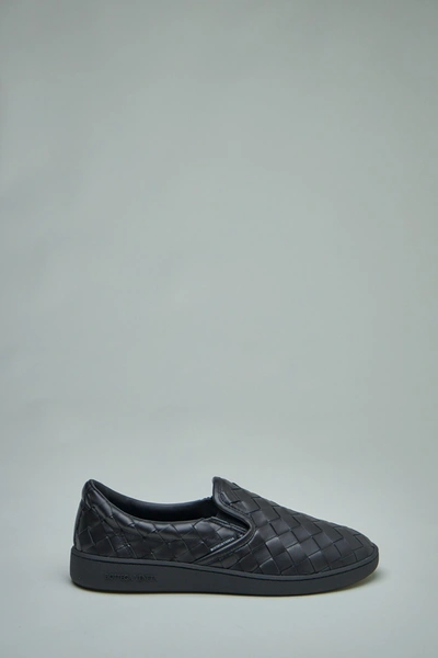 Bottega Veneta Leather Slipper With Woven Pattern In Black