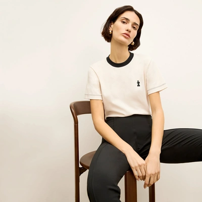 M.m.lafleur The Leslie T-shirt Contrast With Embroidery - Organic Pima Cotton In Ivory / Black Embroidered