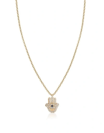 Ariana Rabbani Diamond & Blue Sapphire Hamsa Necklace Yellow