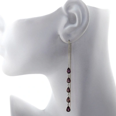 Ariana Rabbani Five Pear Shape Garnets Threader Earrings Yellow Gold