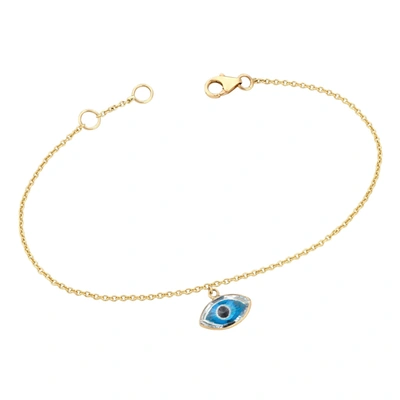 Ariana Rabbani Marquise Evil Eye Hanging Bracelet Yellow Gold