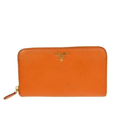 Prada Saffiano Leather Wallet () In Orange