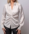 SANCTUARY EASY ON ME SATIN BLOUSE IN TOASTED MARSHMALLOW