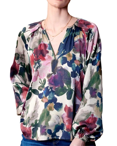 Go By Go Silk Printed Top In Wine/roses In Multi