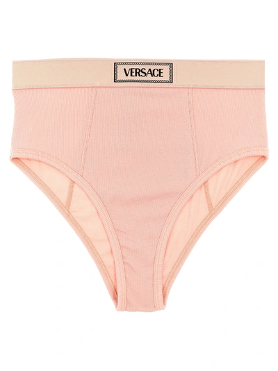 Versace Logo-waistband Fine-ribbed Briefs In Pink