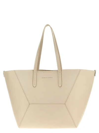 Brunello Cucinelli Leather Shopping Bag In Beige